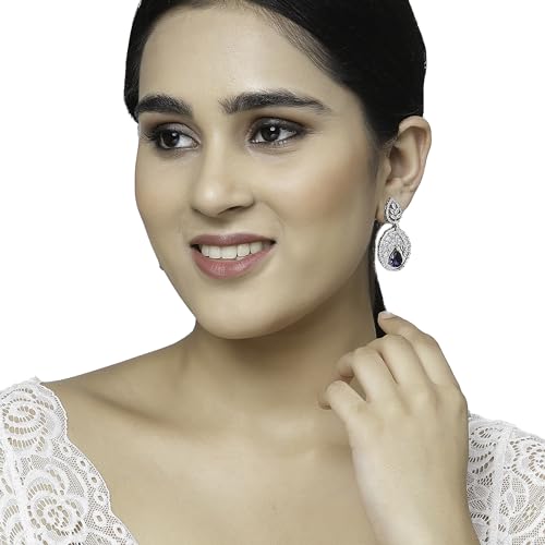 Rhodium-Plated American Diamond Drop Earrings